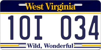 WV license plate 1OI034