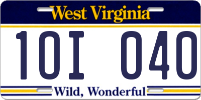 WV license plate 1OI040