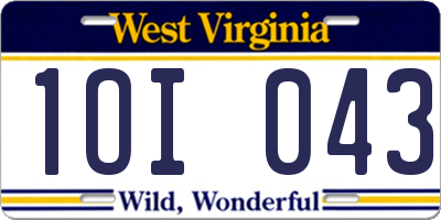 WV license plate 1OI043