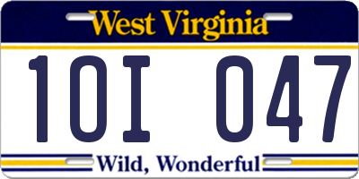 WV license plate 1OI047