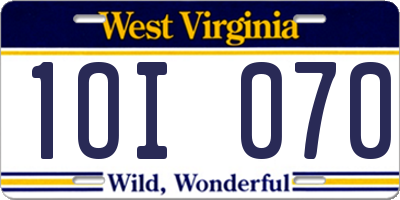 WV license plate 1OI070