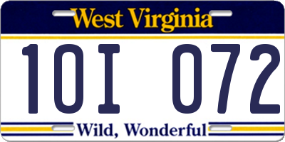WV license plate 1OI072
