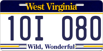 WV license plate 1OI080