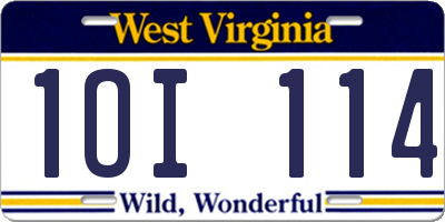WV license plate 1OI114