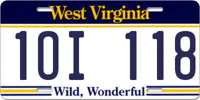 WV license plate 1OI118