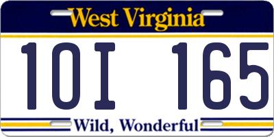 WV license plate 1OI165