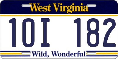 WV license plate 1OI182