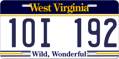 WV license plate 1OI192