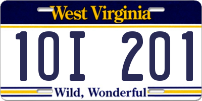 WV license plate 1OI201
