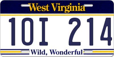 WV license plate 1OI214
