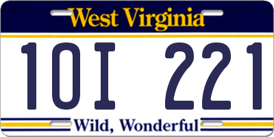 WV license plate 1OI221