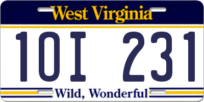 WV license plate 1OI231