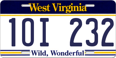 WV license plate 1OI232
