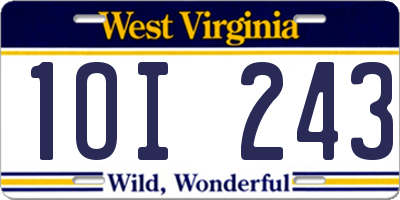 WV license plate 1OI243