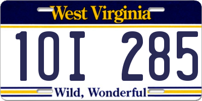 WV license plate 1OI285
