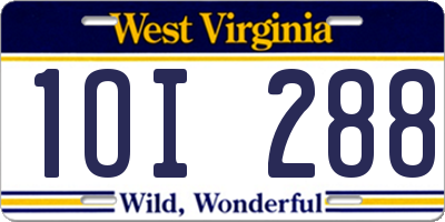 WV license plate 1OI288