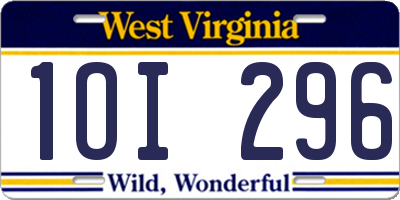 WV license plate 1OI296