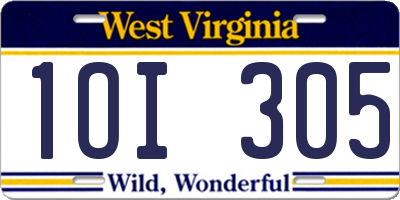 WV license plate 1OI305