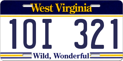WV license plate 1OI321