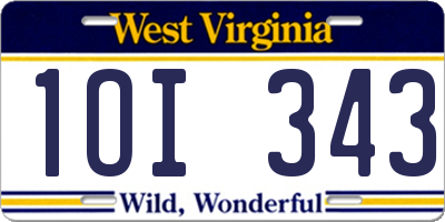 WV license plate 1OI343