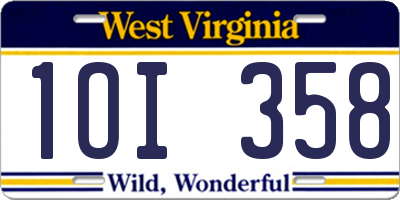 WV license plate 1OI358