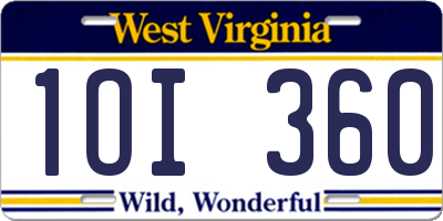 WV license plate 1OI360