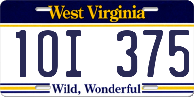 WV license plate 1OI375