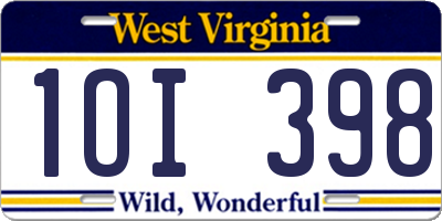 WV license plate 1OI398