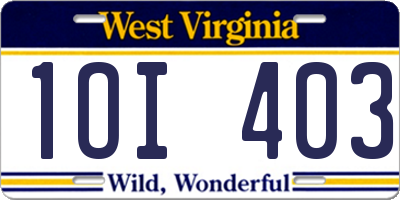 WV license plate 1OI403