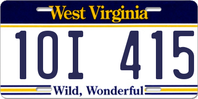 WV license plate 1OI415