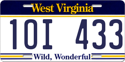 WV license plate 1OI433