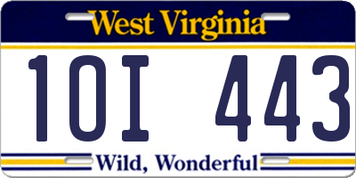 WV license plate 1OI443