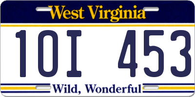WV license plate 1OI453