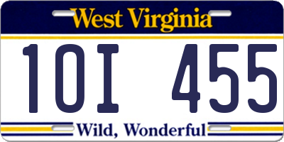 WV license plate 1OI455
