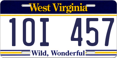 WV license plate 1OI457