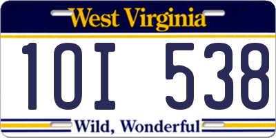 WV license plate 1OI538