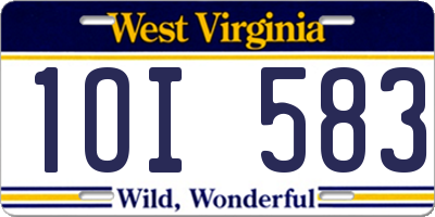 WV license plate 1OI583