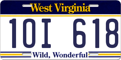 WV license plate 1OI618