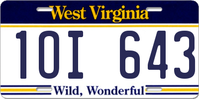 WV license plate 1OI643