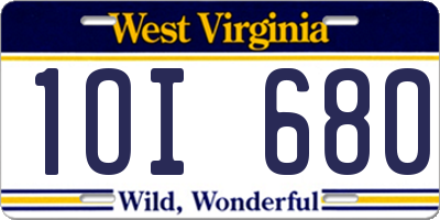 WV license plate 1OI680