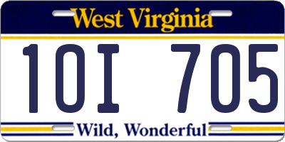 WV license plate 1OI705