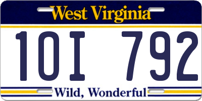WV license plate 1OI792