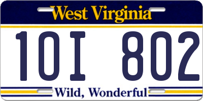 WV license plate 1OI802