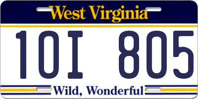 WV license plate 1OI805