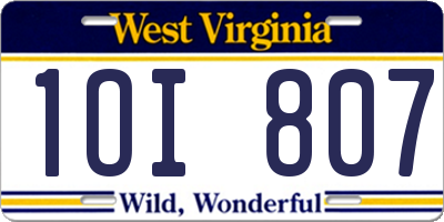WV license plate 1OI807