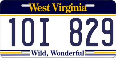 WV license plate 1OI829