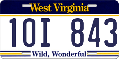 WV license plate 1OI843