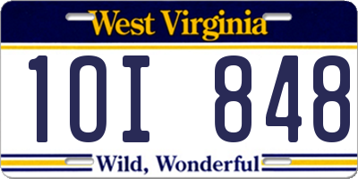 WV license plate 1OI848