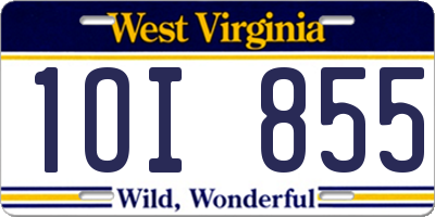 WV license plate 1OI855