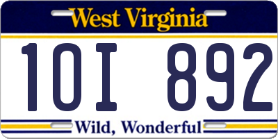 WV license plate 1OI892